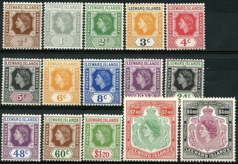 LEEWARD IS. Sc#133-147 1954 QEII Defins Complete Mint OG LH