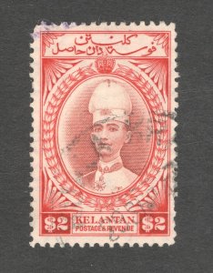 Malaya - Kelantan, Scott #42  VF, Used,  $2 Red & Brown, CV $275.00 .... 3250030