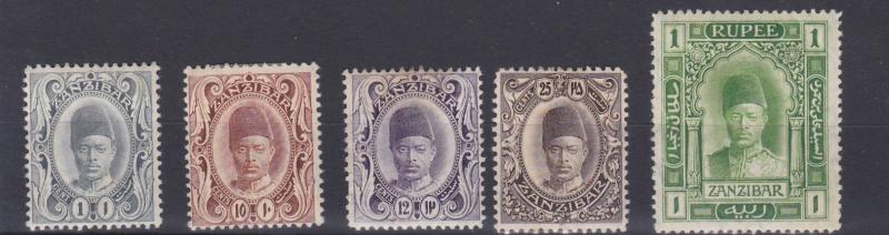 ZANZIBAR  1908 - 09   S G 225 - 234   VARIOUS VALUES TO 1R    MH  CAT £85