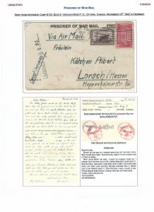 Canada German Prisoner of War (WWII) Cover with Traanslation!