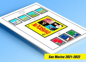 COLOR PRINTED SAN MARINO STAMP ALBUM PAGES (9 illustrated pages)