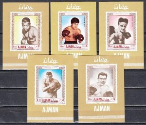 Ajman, Mi cat. 382-386 C. Famous Boxers issue as Deluxe s/sheets.