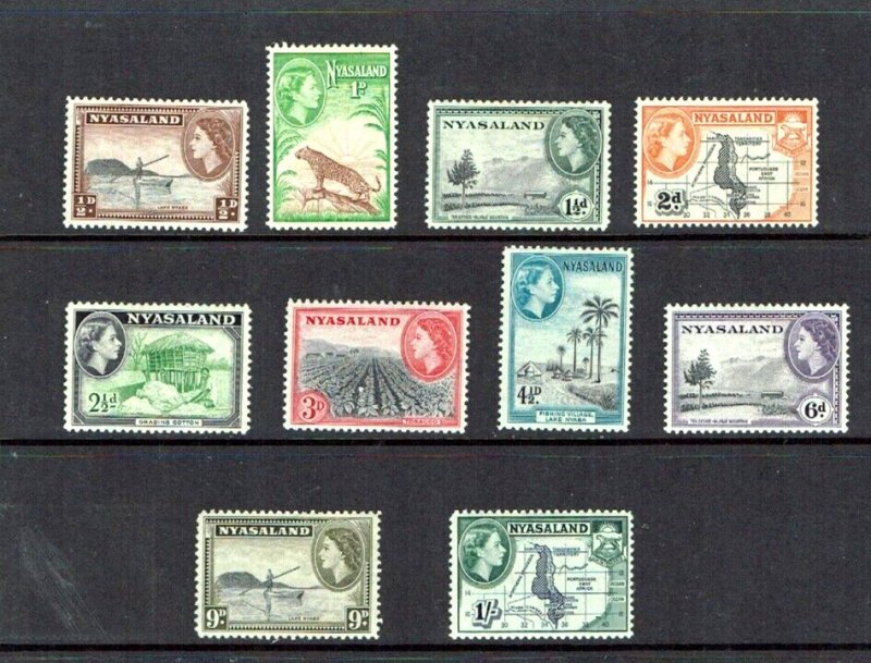 Nyasaland: 1956 Queen Elizabeth definitive, part  set 1/- Mint Lightly Hinged.