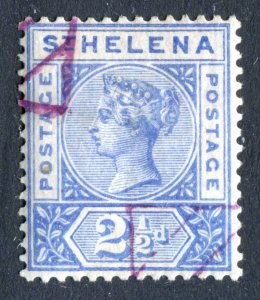 St Helena 1890 QV. 2 1/2d ultra. Used. Remainder cancel. SG50.