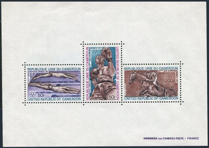 Cameroun C187-C189, C189a, MNH. Mi 700-702,Bl.9. Olympics Munich-1972: Swimming,