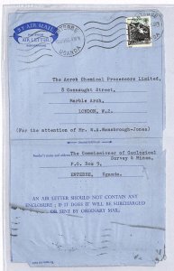 UGANDA KUT AIR LETTER Entebbe 1965 CDS Cover *MINES & GEOLOGY* GB London ZV126