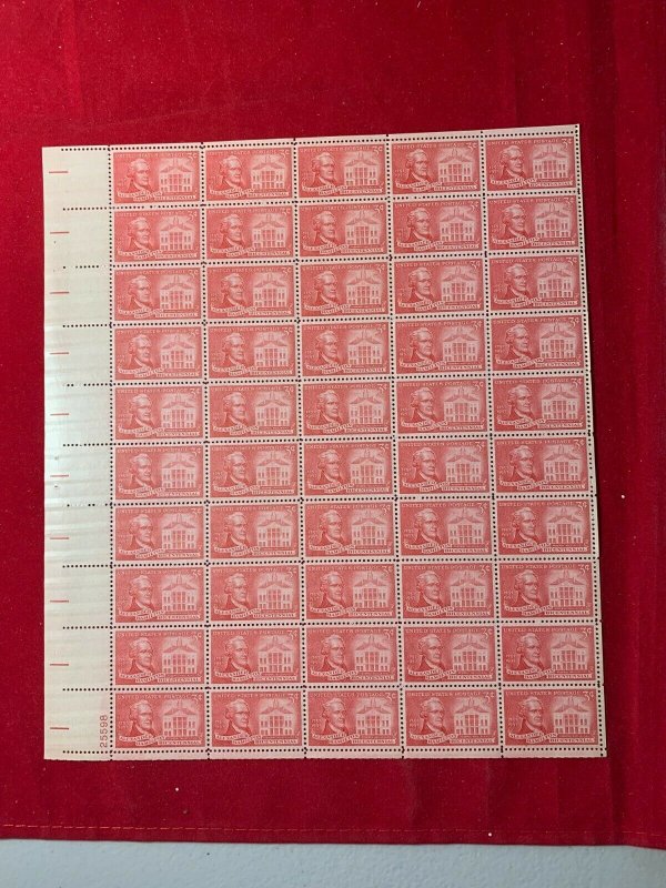 1957 3 cent Hamilton Full sheet of 50, Scott #1086, Mint NH