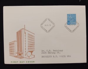 D)1973, FINLAND, FIRST DAY COVER, ISSUE, NATIONAL COAT, CENTRAL POST OFFICE IN