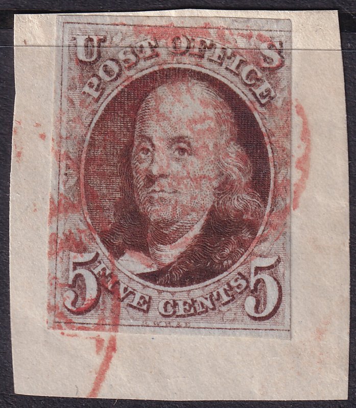 #1 Used, , 3 nice margins, red cancel, on piece (CV $350 - ID32479) - Joseph ...