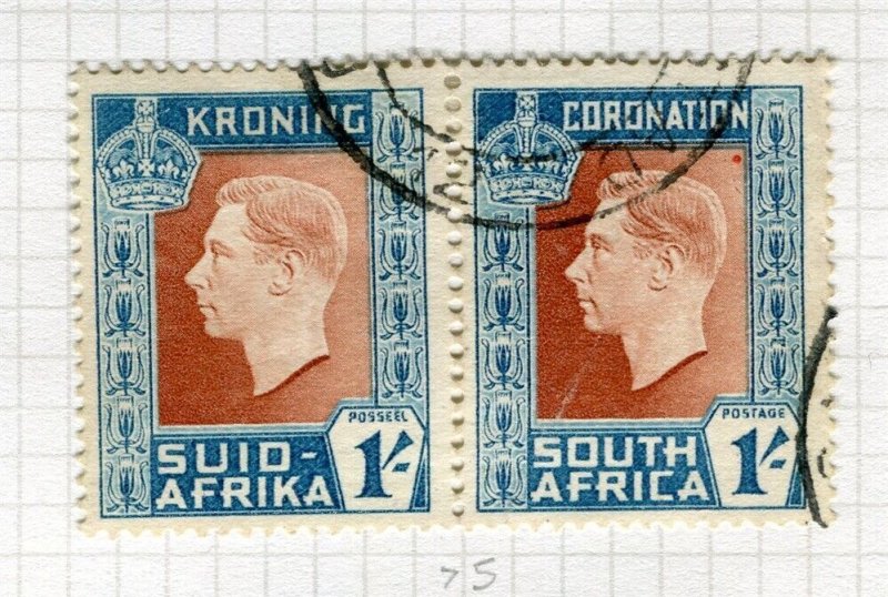 SOUTH AFRICA; 1937 early GVI Coronation issue fine used 1s. Pair 