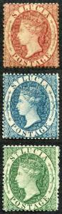 St Lucia SG1/3 1860 QV Set of Three Wmk Small Star Perf 14 to 16 M/M