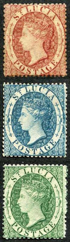 St Lucia SG1/3 1860 QV Set of Three Wmk Small Star Perf 14 to 16 M/M