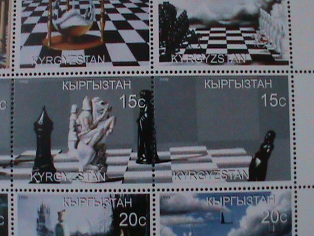 ​KYRGYZSTAN 1999 WORLD FAMOUS CLASSIC CHESS & CHESS BOARD-MNH-SHEET VF RARE