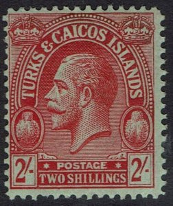 TURKS AND CAICOS ISLANDS 1922 KGV CACTUS 2/- WMK MULTI CROWN CA