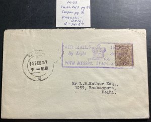 1927 Karachi India First Flight Airmail cover To Delhi Royal Air Force RAF