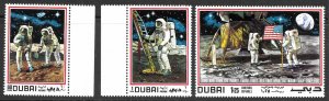 Dubai Lunar Moon Landing Set of 1969, Scott 118A-118C MNH, Astronauts