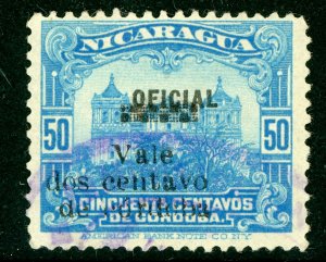 Nicaragua 1920 Cathedral Provisional 2¢/50¢ Blue VFU W103