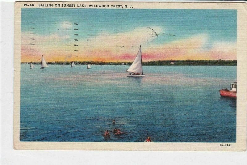 united states 1937 boat scene wildwood crest NJ stamps post card ref 21167