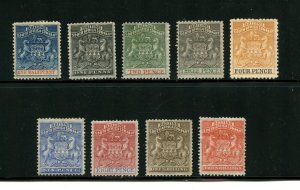 Rhodesia #1-6, 7-10 (R520) Coat of Arms 1890-94, M, H, F-VF, CV$359.25