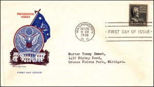 Scott 821 16 Cents Lincoln Pavois FDC Typed Address Planty 821-11