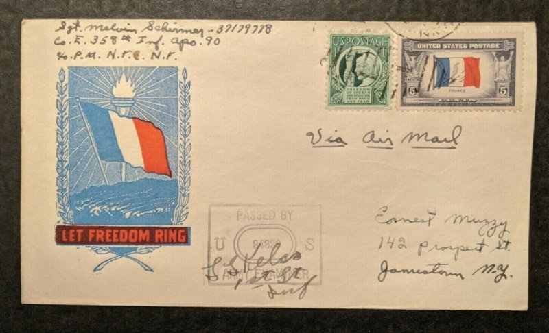 1944 Let Freedom Ring NY Censored Airmail WWII Illustrated Patriotic Cover