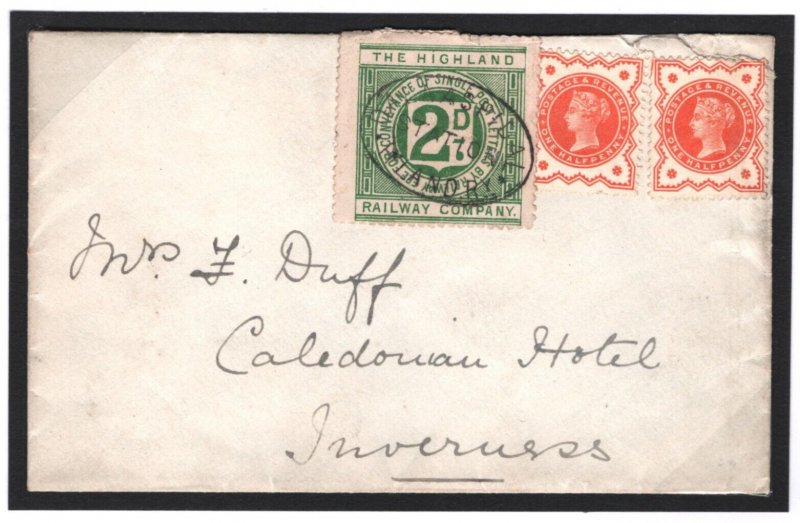 GB Scotland HIGHLAND RAILWAY 2d Letter Stamp *DALNASPIDAL STATION* Cover R206a 