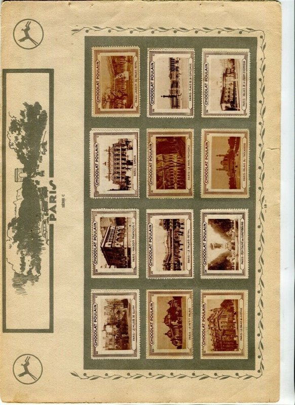 FRENCH Early 1900s CHOCOLAT POULAIN pictorial stamps stuck on double page