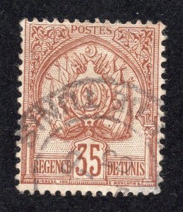 Tunisia 1902 35c brown Arms, Scott 20 used, value = $3.50