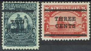 NEWFOUNDLAND 1920 SURCHARGES TWO CENTS ON 30C AND THREE CENTS ON 35C