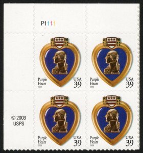 USA Sc. 4032 39c Purple Heart 2006 MNH plate block