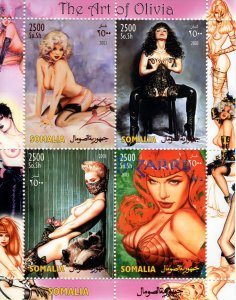 Somalia 2003 THE ART OF OLIVIA Pop-Art-Nudes Sheetlet (4) Perforated MNH