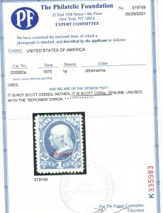 USA #O35Sa Very Fine Mint Specimen Error With Gum As Issued **With Cert.**