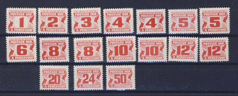 17x Canada Postage Due Stamps; 3rd & 4th series Guide Value = $22.00