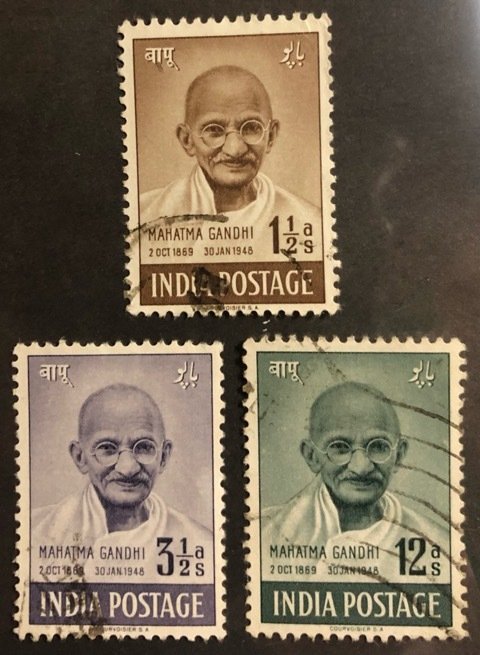 India Scott #203-205 VF Mahatma Ghandhi Used Cat. $17.50