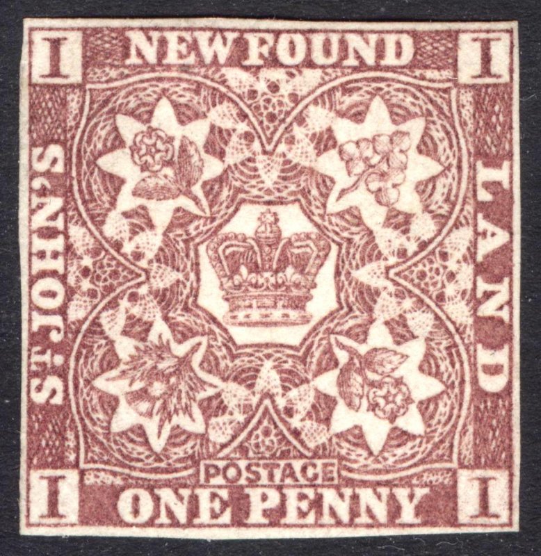 Newfoundland 1857 1d Brown Violet Scott 1 SG 1 MLH Cat $125