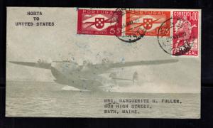 1939 Horta Portugal to Bath Maine USA First FLight Cover FFC Sage Cachet 