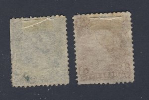 2x Canada Large Queen Used Stamps; #24-2c S.E. F #25-3c PP Guide Value = $55.00