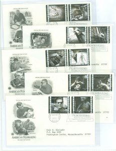 US 3772a-j 2003 37c american filmmaking, behind the scenes, set of 10 on 5 addressed fdcs with postal commemorative society cach