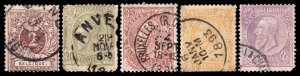 Belgium Scott 55-59 (1886-91) Used G-F , CV $43.55 C