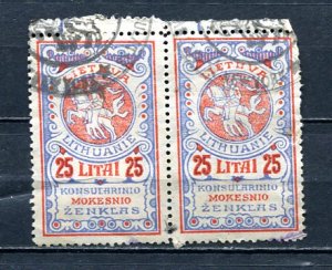 Lithuania/Lietuva  1923 Konsularino Consular Used Barefoot catalog  Pair #5 8063