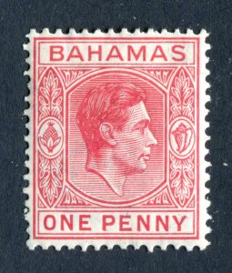 Bahamas 1938 KGVI. 1d carmine. Mint Hinged. SG150.