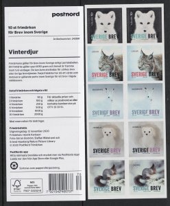 SH122 Sweden 2020 Scott 2864 a.-e Arctic fox bobcat hare squirrel stoat animals