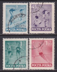 Poland 1952 Sc 545-6, B75-6 Runners Gymnast Soccer Trophy Sports Stamp Used