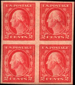 United States #482, Cplt Set, Blk of 4, 1916, Top 2 Hinged/Bottom 2 Never Hinged