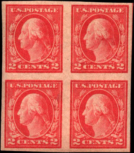 United States #482, Cplt Set, Blk of 4, 1916, Top 2 Hinged/Bottom 2 Never Hinged