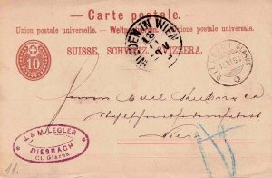 Switzerland 1888 Postal Card Stationery Diesbach to Vienna Carte Postale