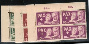 Switzerland #303 - #305 Very Fine Never Hinged Corner Blocks