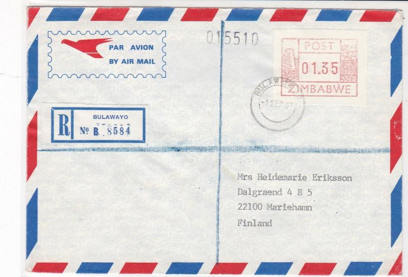 zimbabwe 1987 atm stamps cover ref 19276