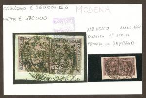 Modena  Sassone # 2  Two stamps on piece Used  Authenticated