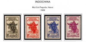 COLOR PRINTED INDOCHINA 1889-1949 STAMP ALBUM PAGES (35 illustrated pages)